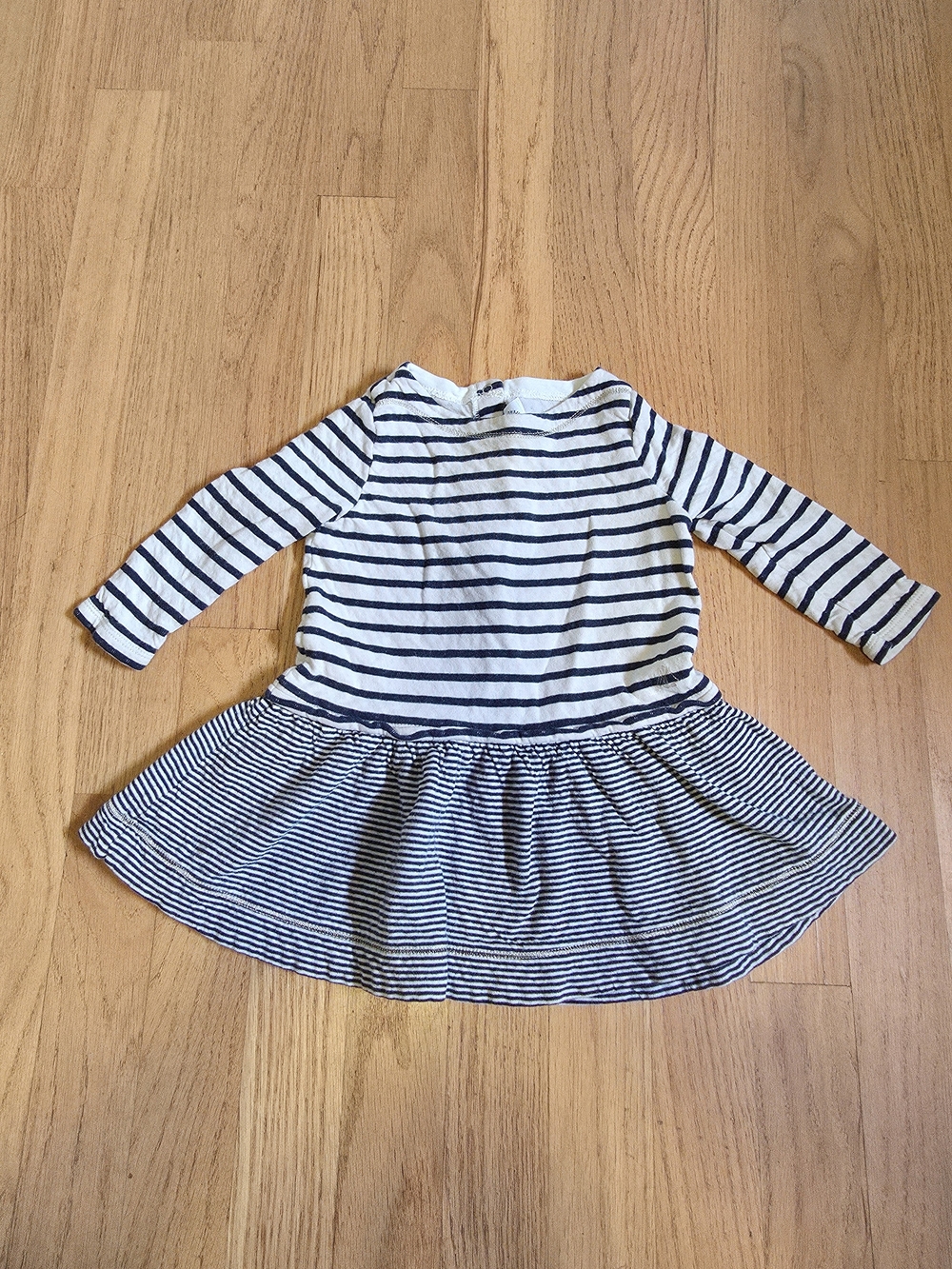 Petit Bateau Navy and White Striped Long-Sleeve Girls Dress
